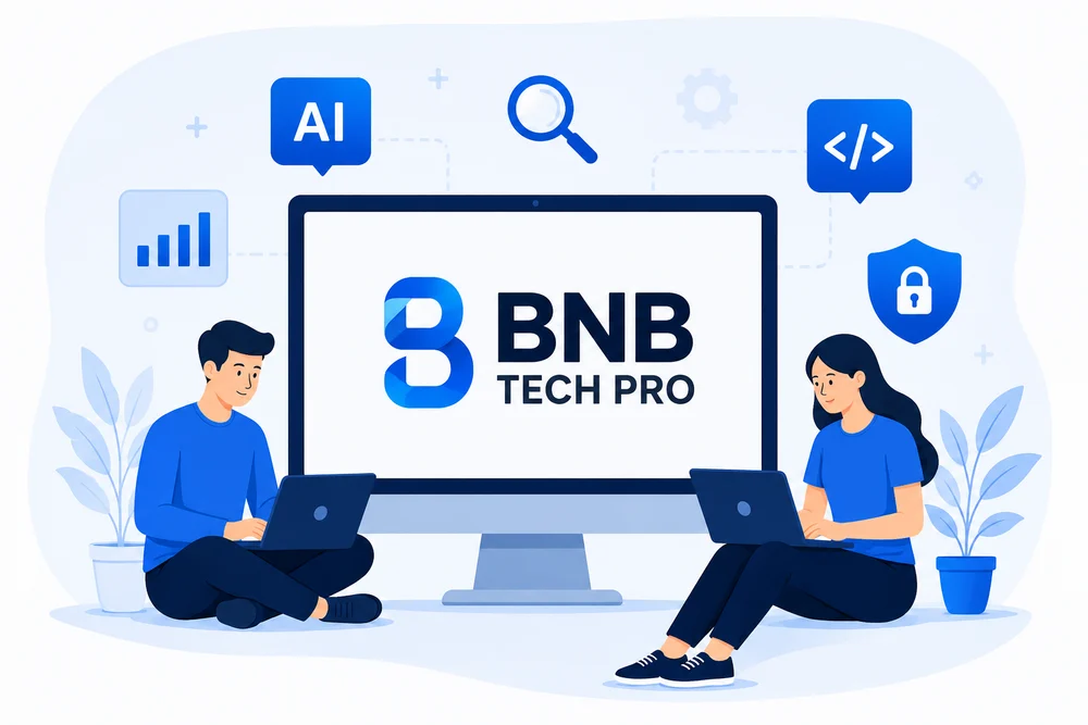 BNB Tech Pro team working on digital content